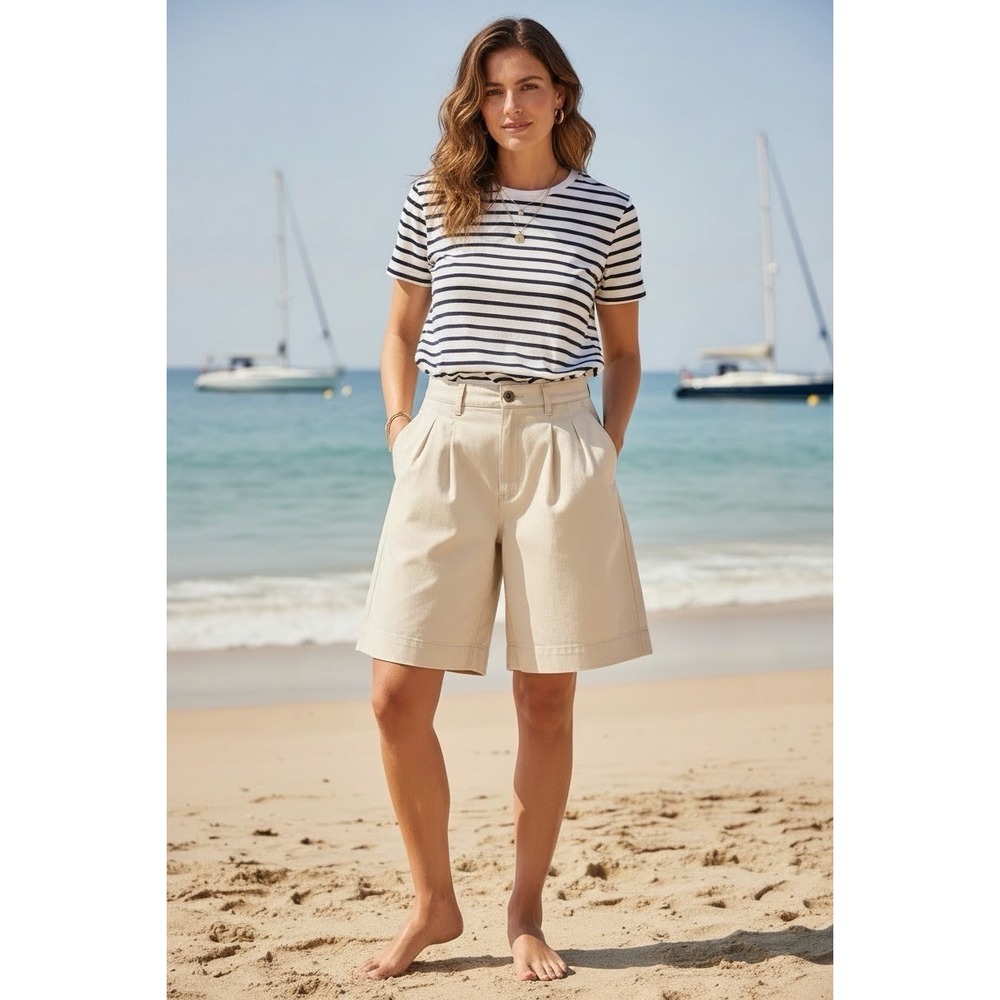Boden Womens Denim Bermuda Shorts Ecru Cream New Size 12 US